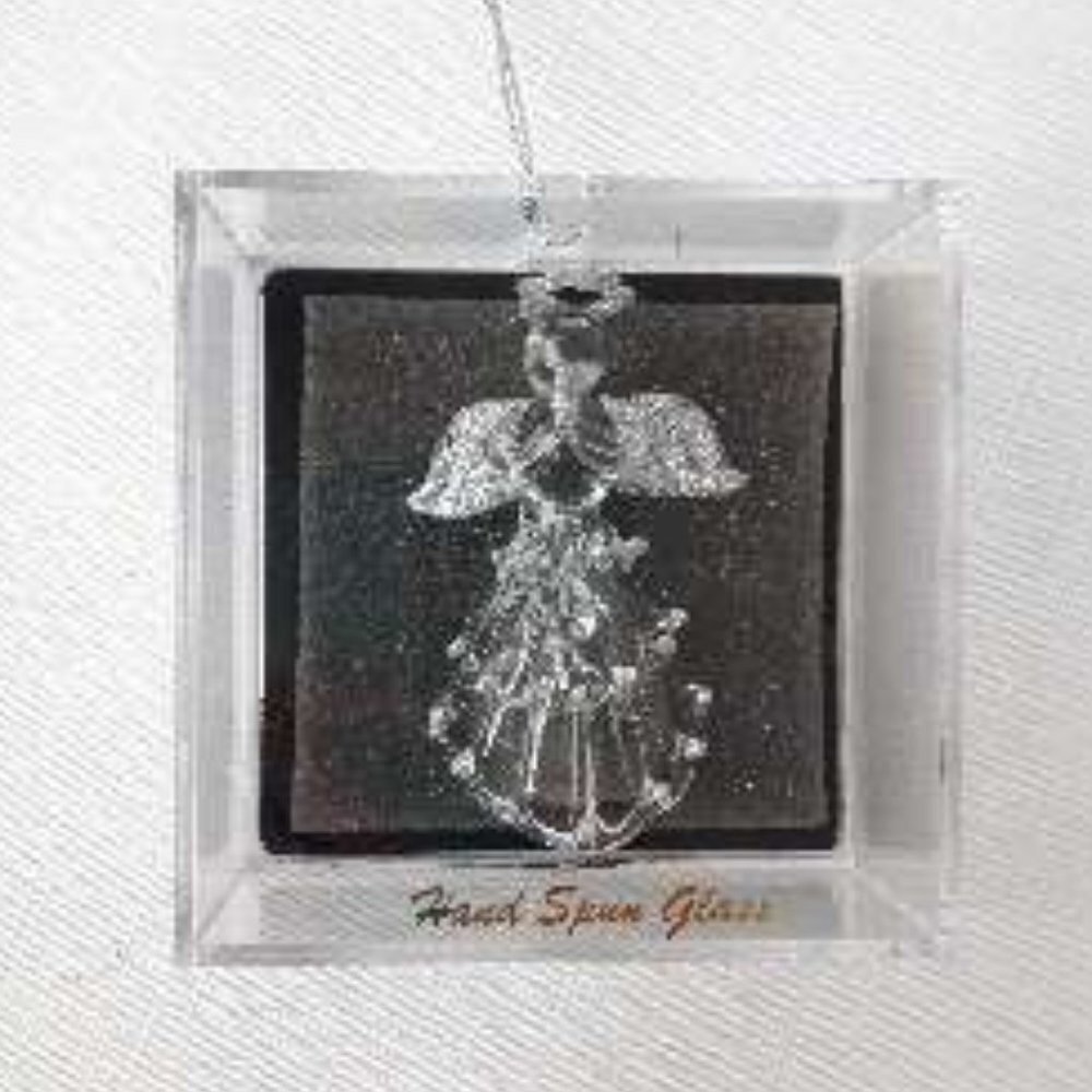 Hand Spun Clear Sparkle Wings Glass Angel Holiday